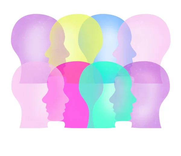 Colored silhouettes of the human profile. Social relations and mental health.