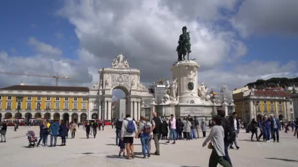 Lissabon Portugal April 2018 Het Standbeeld Van Jozef Commerce Square — Stockvideo