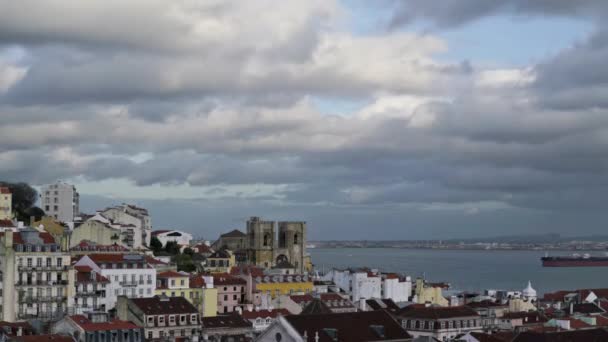 Lissabon Portugal April 2018 Panoramisch Tijd Vervallen Weergave Van Alfama — Stockvideo