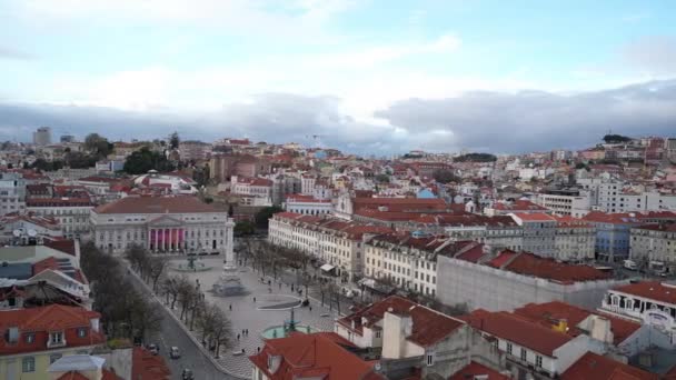 Lisbon Portugal April 2018 Aerial View Dom Pedro Square Also — Stock Video