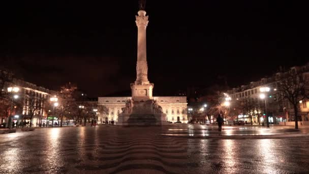 Lisboa Portugal Abril 2018 Columna Con Estatua Pietro Plaza Dom — Vídeos de Stock