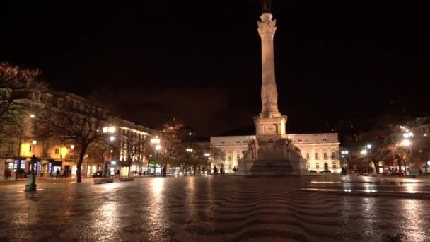 Lisboa Portugal Abril 2018 Columna Con Estatua Pietro Plaza Dom — Vídeos de Stock