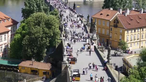 布拉格 捷克共和国 2018年5月 捷克布拉格查尔斯桥上游客的时间推移观 — 图库视频影像