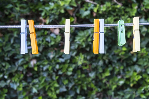 Some Clothespins Wire Garden — Stock Photo, Image