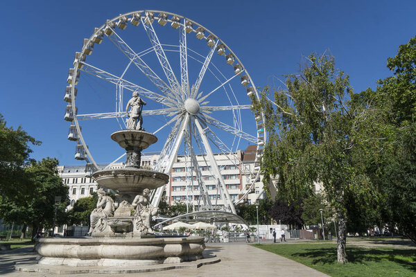 Budapest, Hungary. July 2018.  View of the ferris wheel in Erzsebet square in Budapest, Hungary