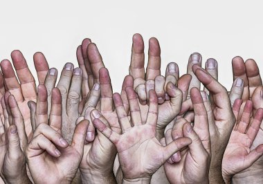 daha fazla el yukarı doğru bir beyaz zemin üzerine kaldırdı