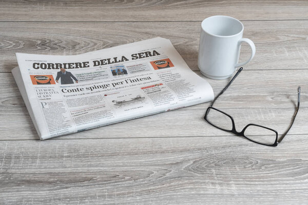 Udine, Italy. December 1, 2018. a View of the Corriere della Sera Italian newspaper on the table