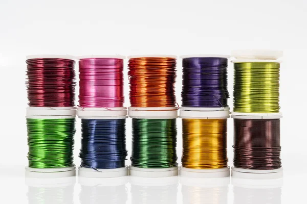 Some Spools Colored Metallic Thread — Stock Photo, Image