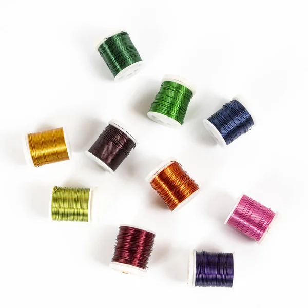 Some Spools Colored Metallic Thread — Stock Photo, Image