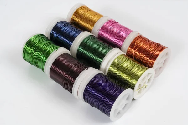 Some Spools Colored Metallic Thread — Stock Photo, Image