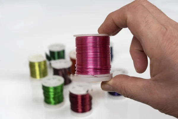 Some Spools Colored Metallic Thread — Stock Photo, Image