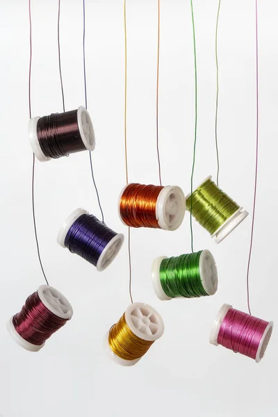 Some Spools Colored Metallic Thread — Stock Photo, Image