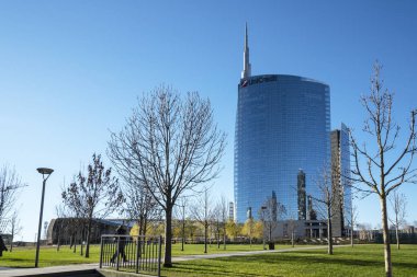 Milan, İtalya. 2 Ocak 2019. Mimar Cesare Pelli, Milan, İtalya, Isola bölgesinde tarafından tasarlanan Unicredit Kulesi
