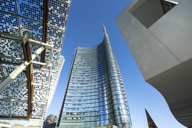 Milan, İtalya. 2 Ocak 2019. Mimar Cesare Pelli, Milan, İtalya, Isola bölgesinde tarafından tasarlanan Unicredit Kulesi