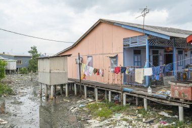 Pulau Ketam, Malezya. Ocak 2019. tipik evler stilts deniz 