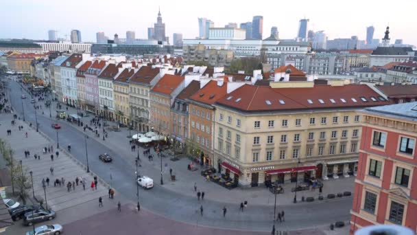 Varsovie Pologne Avril 2019 Vue Aérienne Place Zamkowy Coucher Soleil — Video