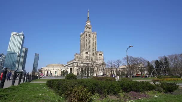 Warszawa Polska 2019 Kwietnia Panoramiczny Widok Pałac Kultury Nauki — Wideo stockowe