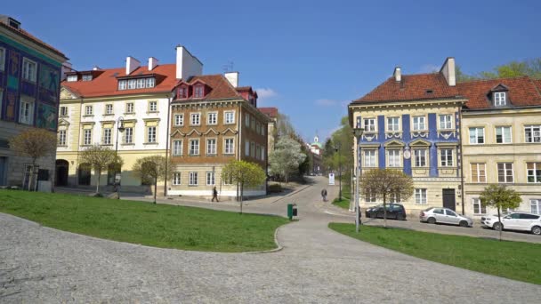 Warschau Polen April 2019 Die Charakteristischen Alten Häuser Der Altstadt — Stockvideo