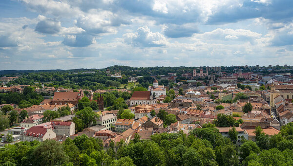 Vilnius, Lithuania. May 2019. A panoramic view of the city from the Gediminas Castle Tower