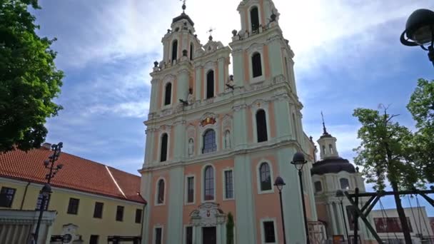 Vilnius Litvanya Mayıs 2019 Saint Catherine Kilisesi Nin Cephe Manzarası — Stok video