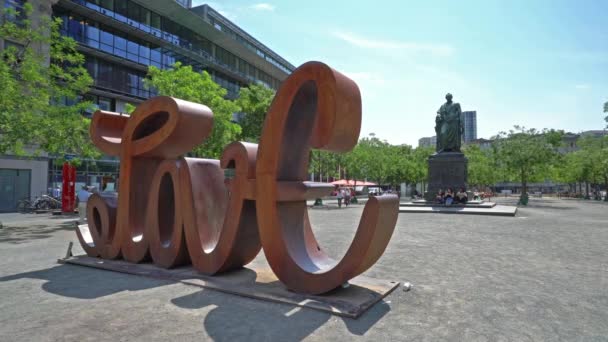 Frankfurt Main July 2019 View Monument Statue Goethe Square Same — Stock Video