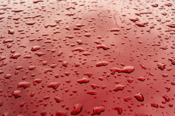 Drops Water Red Surface — Stock Photo, Image