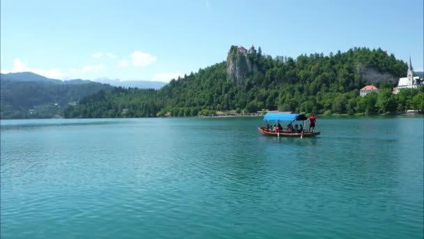 Pohled Jezero Hradem Pozadí Bled Slovinsko — Stock video