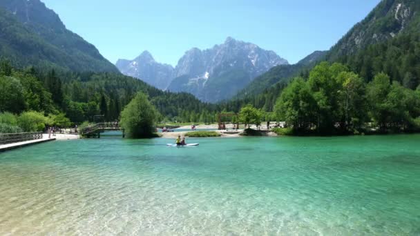 Panoramatický Výhled Jezero Jasná Blízkosti Kranjské Hory Slovinsko — Stock video