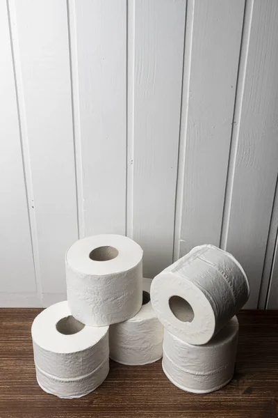 Some Rolls Toilet Paper Wooden Table — Stock Photo, Image