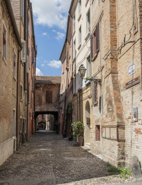 Ferrara, İtalya. 6 Ağustos 2020. Ortaçağ Volte Sahnesi manzarası.