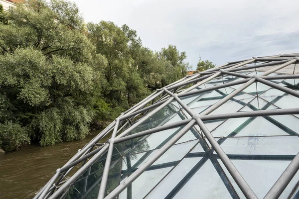 Graz Áustria Agosto 2020 Visão Detalhada Ilha Edifício Mur Rio — Fotografia de Stock