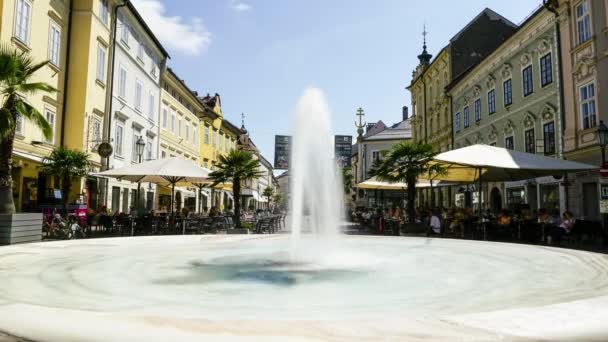 Klagenfurt Austria Sierpnia 2020 Widok Upływu Czasu Fontanny Alter Platz — Wideo stockowe