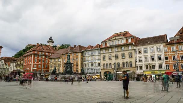 Γκρατς Αυστρία Αύγουστος 2020 Time Lapse Άποψη Της Πλατείας Hauptplatz — Αρχείο Βίντεο