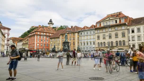Γκρατς Αυστρία Αύγουστος 2020 Πανοραμική Άποψη Time Lapse Της Πλατείας — Αρχείο Βίντεο