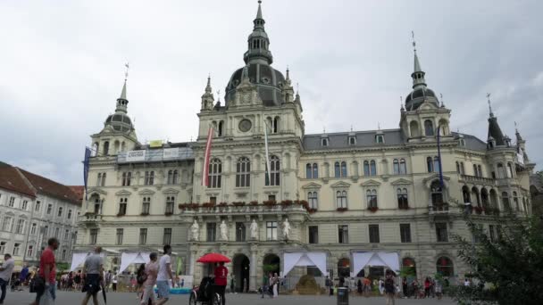 Graz Austria Agosto 2020 Vista Panoramica Sulla Piazza Hauptplaz Nel — Video Stock