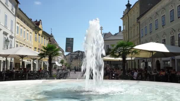 Klagenfurt Oostenrijk Augustus 2020 Detail Van Fontein Het Alter Plein — Stockvideo