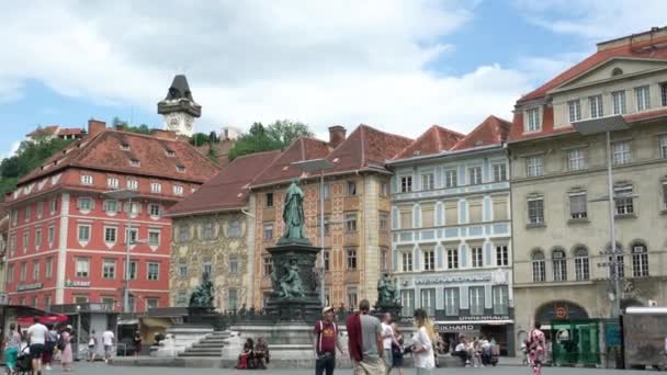Graz Avusturya Ağustos 2020 Şehir Merkezindeki Hauptplatz Meydanının Panoramik Görüntüsü — Stok video