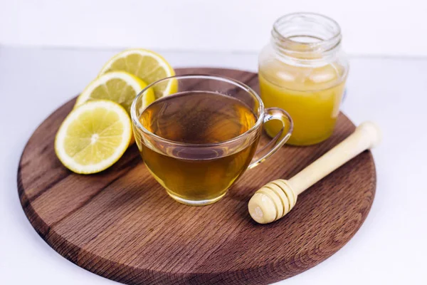 Tea Cup Honey Jar Lemon — Stock Photo, Image