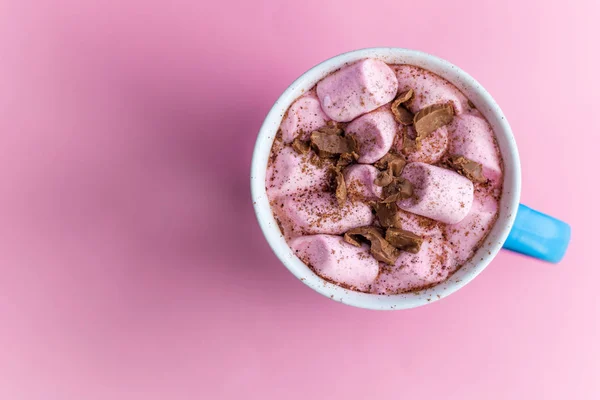 Горячий Шоколад Зефиром Розовом Фоне — стоковое фото