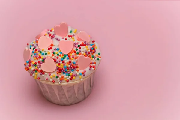 Niedliche Cupcake Auf Einem Rosa Pastell Hintergrund — Stockfoto