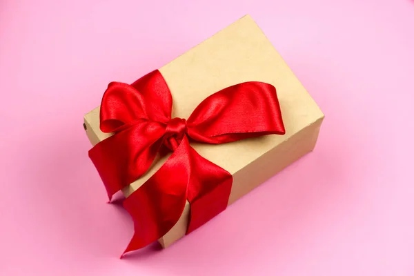 Von Oben Ansicht Geschenk Box Pastellrosa Hintergrund — Stockfoto