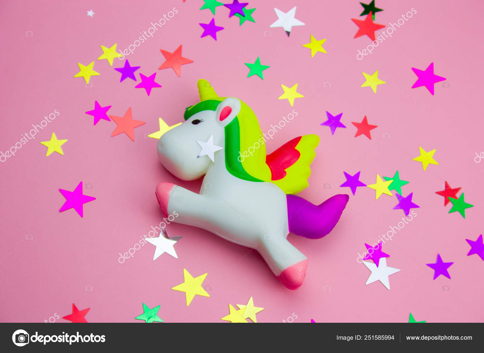 Top View Squishy Toy Unicorn Glitters Shape Stars Pastel Pink Stock Photo  by ©dvulikaia 251585994