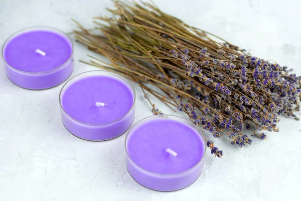 Dry Lavender Flowers Candles — Stock Photo, Image