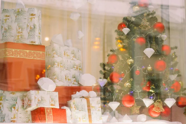 Vitrine Loja Decorada Para Natal — Fotografia de Stock