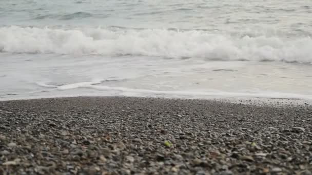 Närbild Havsvågor Och Strand Med Havs Stenar — Stockvideo