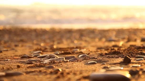 Fondo Natural Borroso Guijarros Mar Ondas Borrosas Atardecer — Vídeo de stock