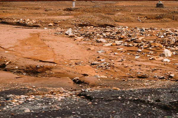 Landscape Red Soil Polluted Copper Mining Factory Karabash Russia Chelyabinsk — Stock Photo, Image