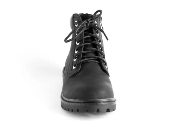 Preto Pesados Unisex Botas Isoladas Fundo Branco Sapatos Para Outono — Fotografia de Stock