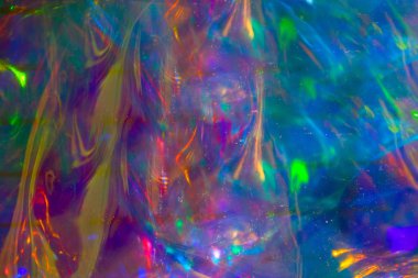 Holografik plastik poşeti kapat. Şeffaf dokuyu bulanıklaştır.