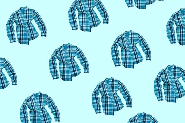 Padrão Camisa Xadrez Azul Isolado Fundo Azul — Fotografia de Stock
